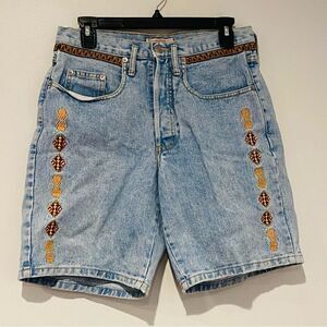 Vintage Guess Embroidered Denim Jean Button Fly Shorts Size 2